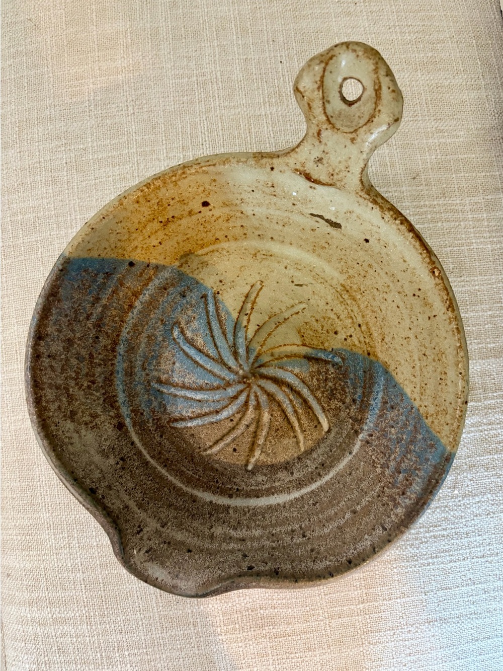 Vintage Studio Pottery Citrus Juicer Reamer Handmade Stoneware Blue Brown Glaze